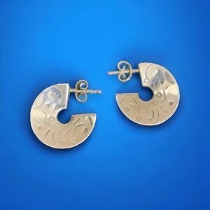 Sterling Silver Confetti Etched Marked Hoop Earrings Marked 925